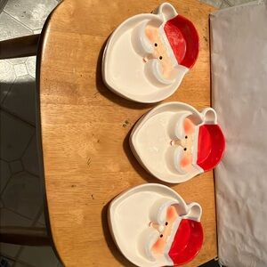 Set of 3 vintage 1990s Atico  ceramic Santa candy - serving dishes. Great